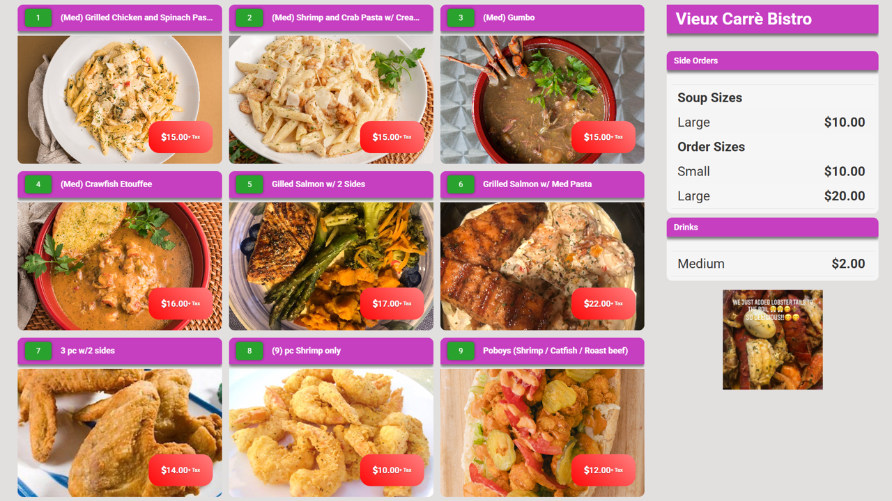 Basic digital menu board template with category columns and prices
