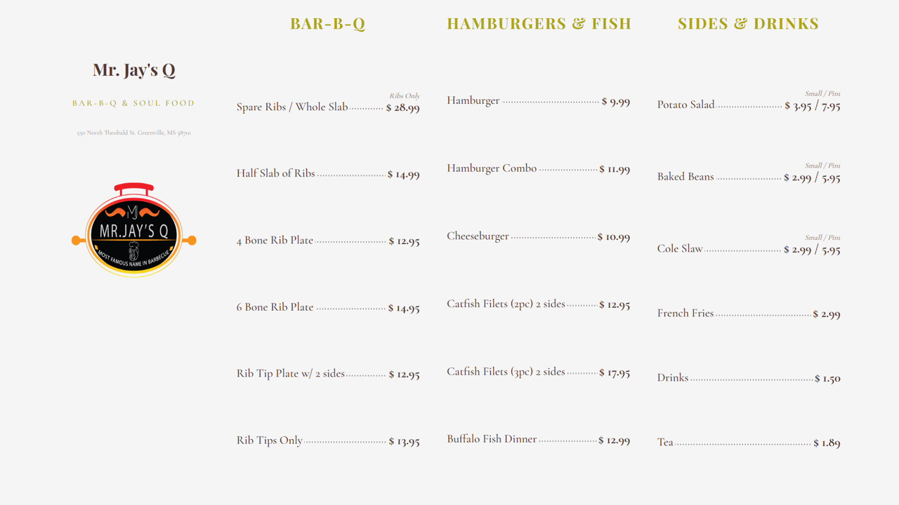 Classic text-style digital menu board template with categories and prices