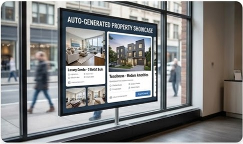 Real estate window listing on digital display