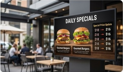 Restaurant digital menu board with daily specials