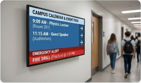 School campus event calendar and wayfinding digital display