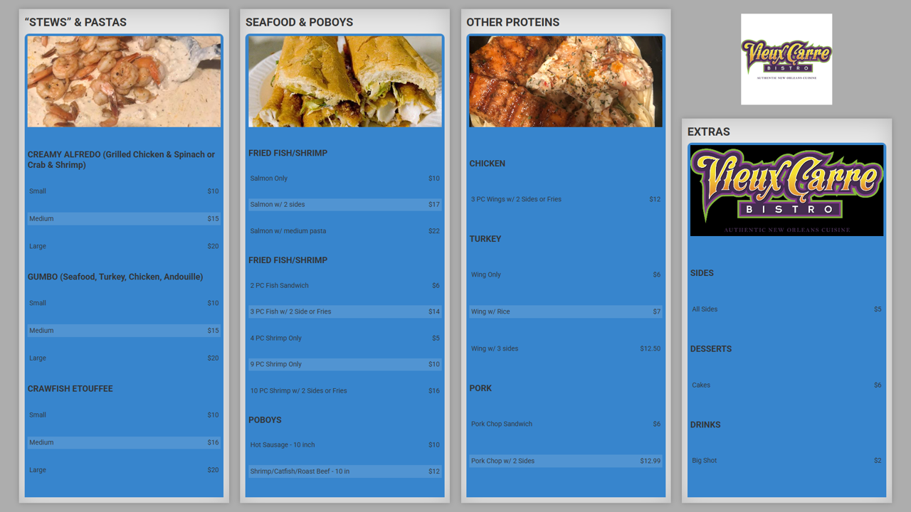 Full digital menu board template with numbered photo grid and side panel
