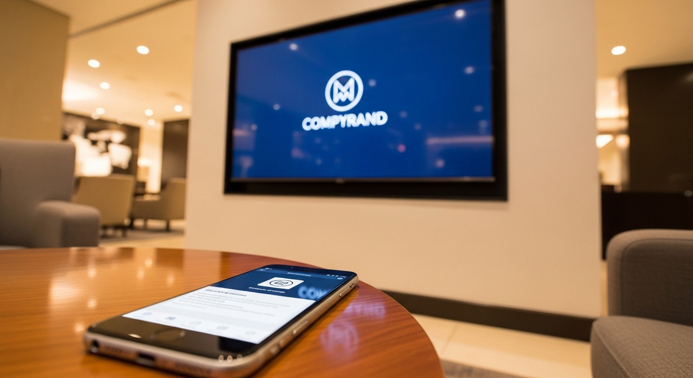 Digital signage display in modern lobby controlled from phone